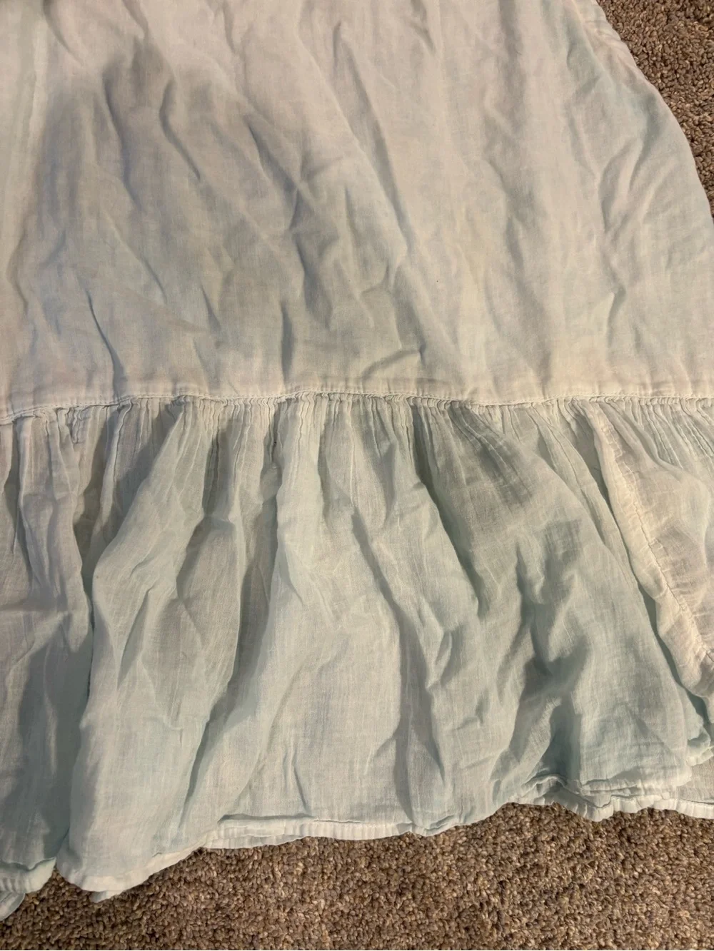 Free People Light Blue Linen Sleeveless Round Neck Mini Dress Ruffle Hem Medium